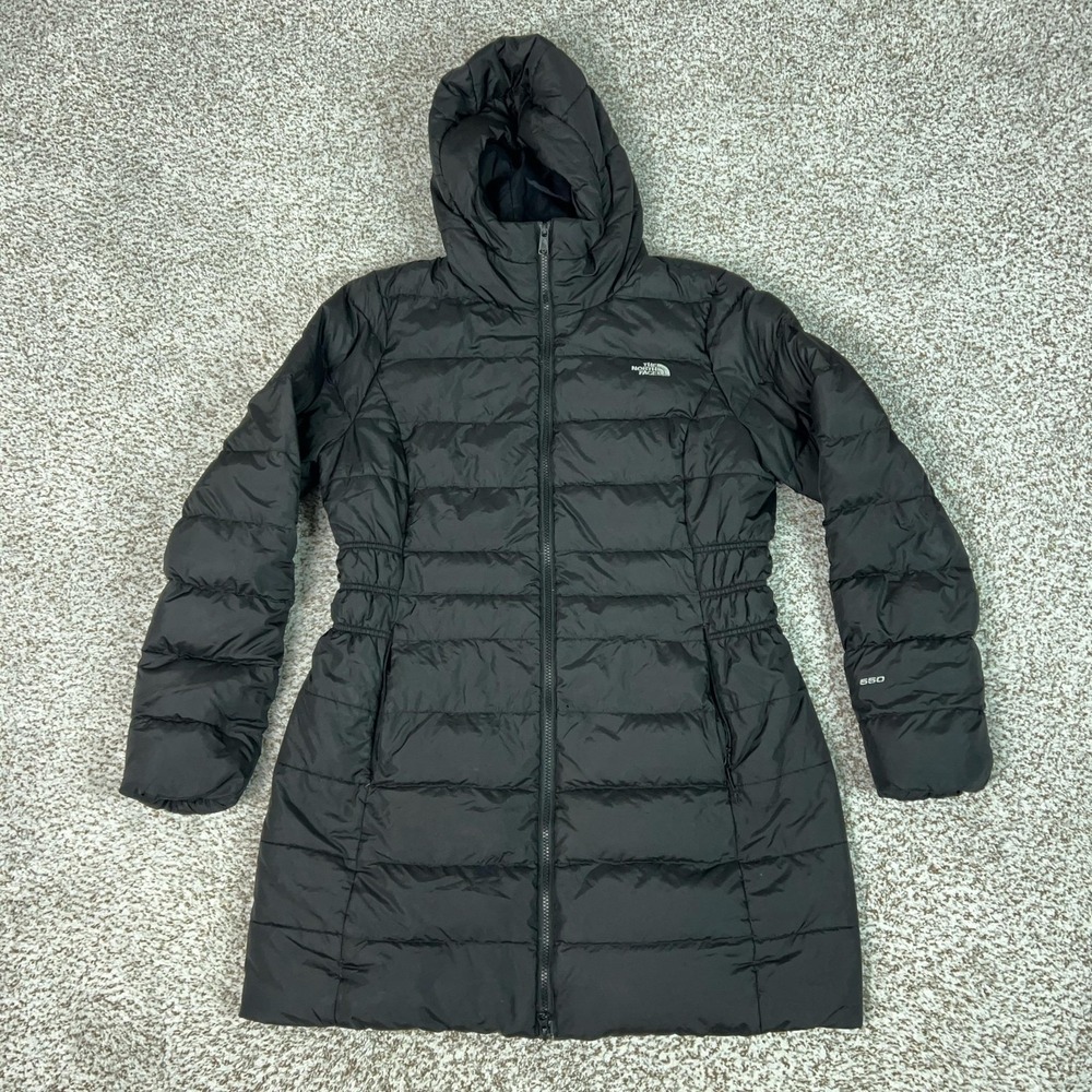 The North Face Puffer Coat Womens L Black Hooded 550 Down Long Warm Winter